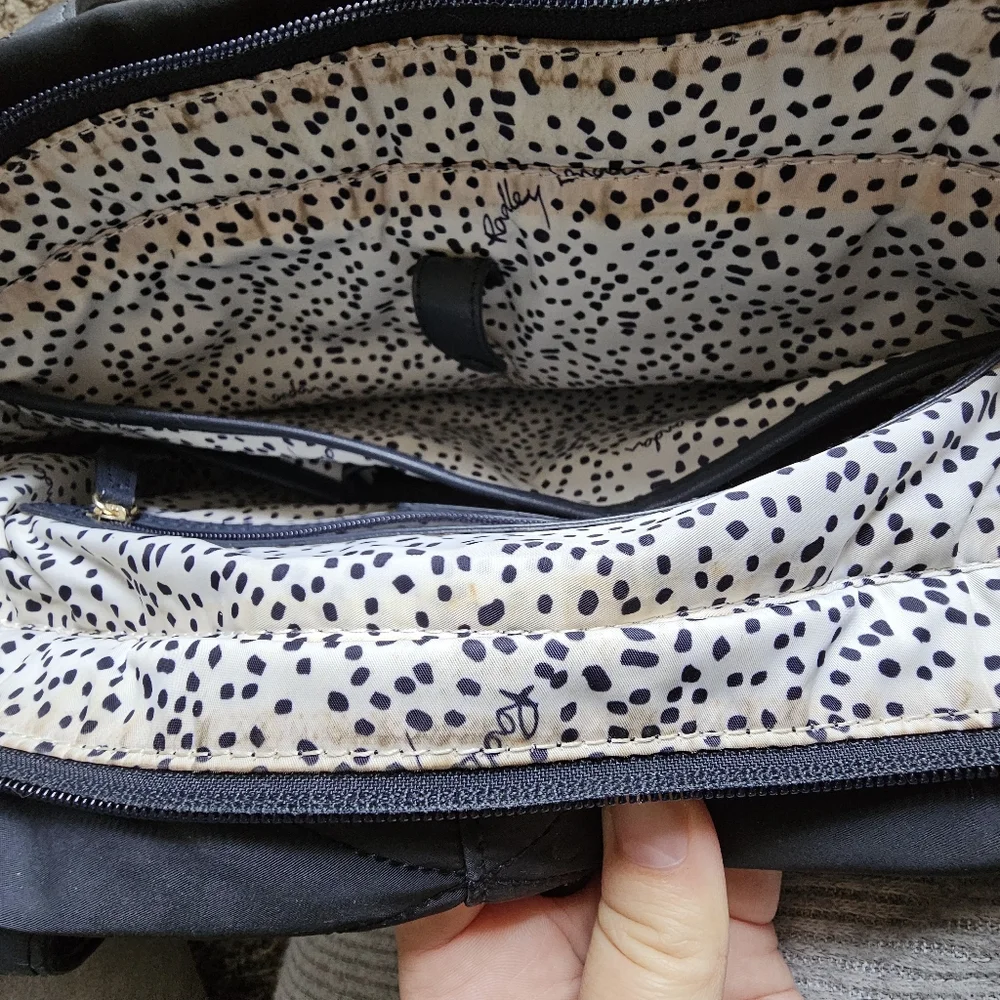 Radley Leather And Nylon Preppy British Navy‎ Quilted Dog Charm Tote Bag